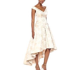 Elize J Floral Hi-Lo Beaded V-Neck Formal Gown